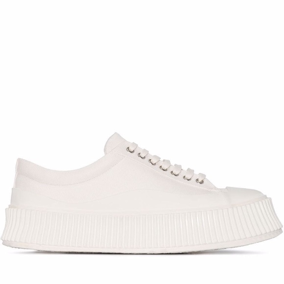 Jil Sander White Canvas Platform Sneakers NIB Size 37 - Picture 2 of 7